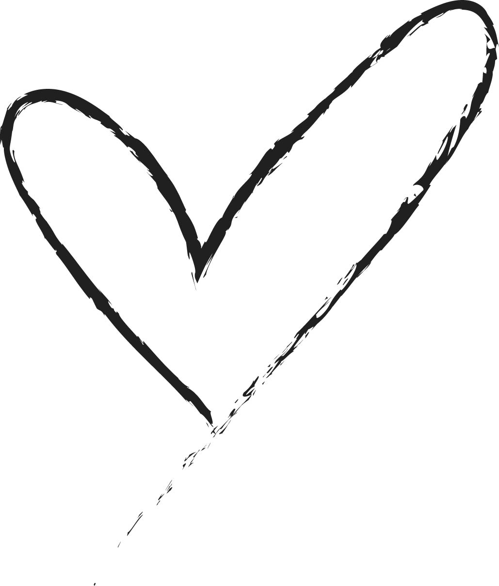 Drawn love heart in black on white background