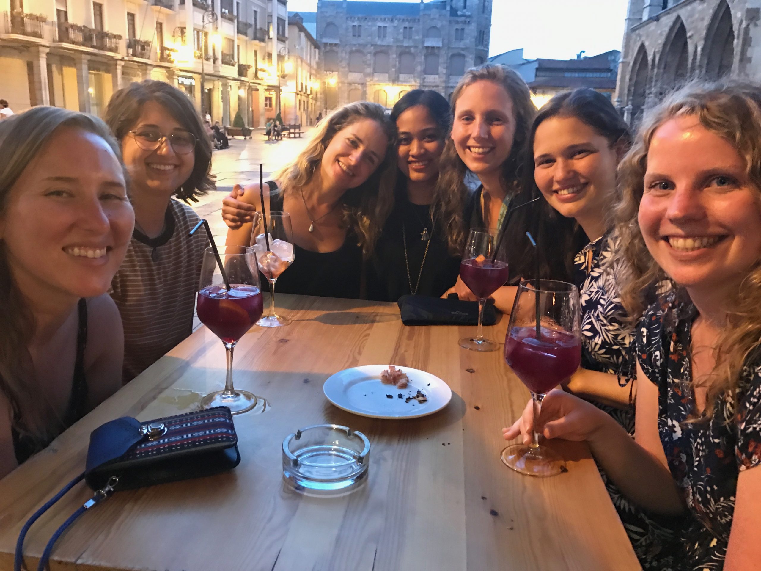 A group pf women drinking Sangria in Leon, Spain on the Camino De Santiago