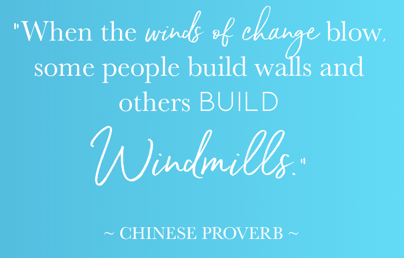 “When the winds of change blow, some people build walls and others build windmills.” ~ CHINESE PROVERB ~